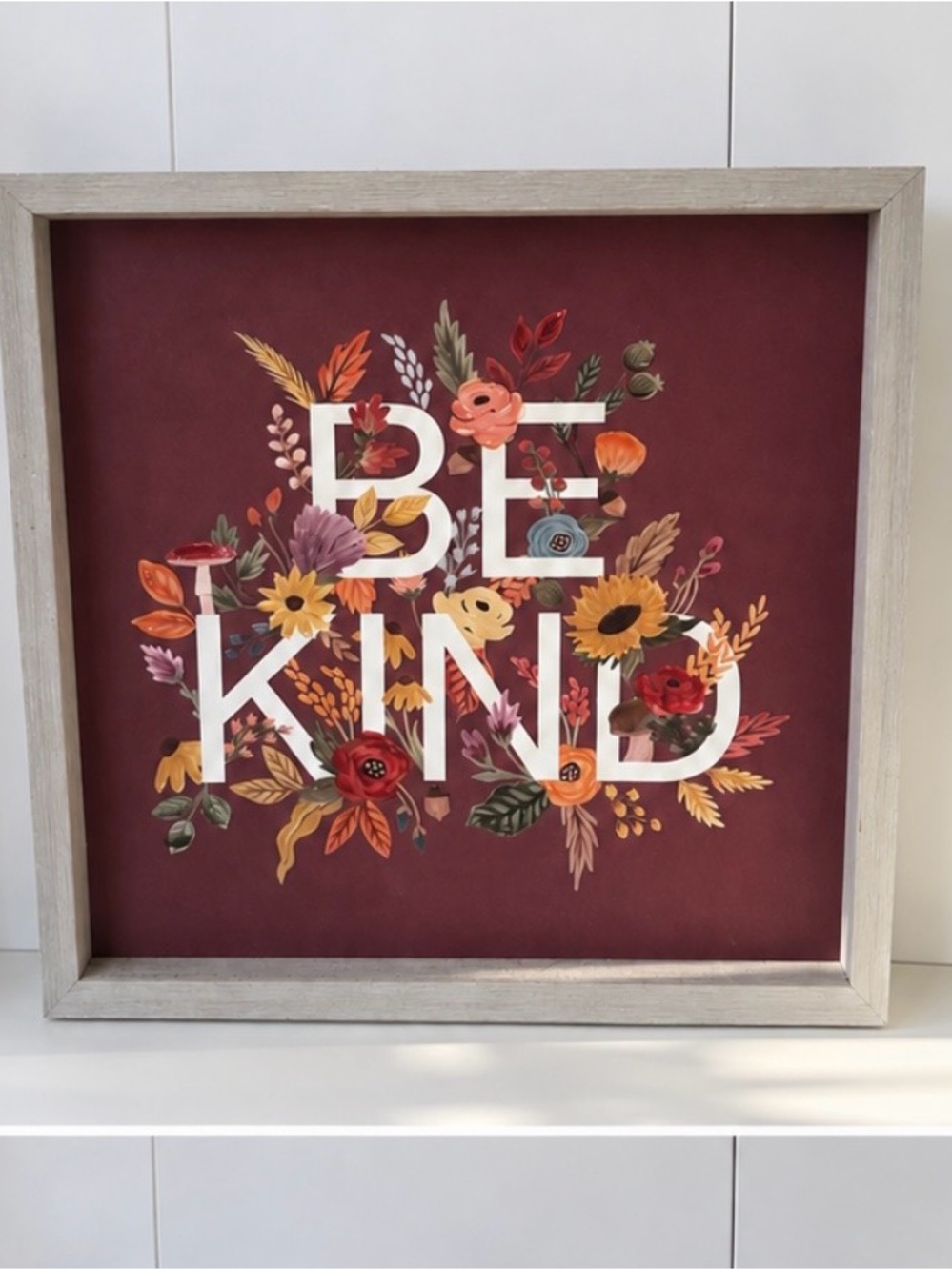 Be Kind Floral Typography Wall Art - Burgundy